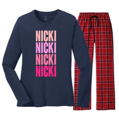 Nicki Distressed Pink Design Women's Long Sleeve Flannel Pajama Set 