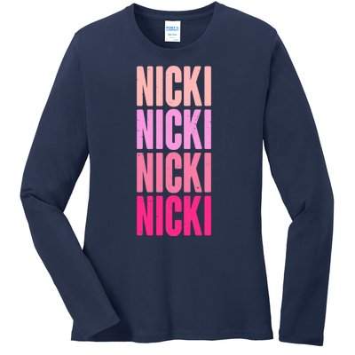 Nicki Distressed Pink Design Ladies Long Sleeve Shirt