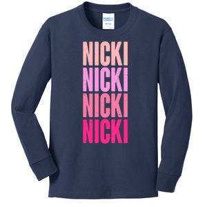 Nicki Distressed Pink Design Kids Long Sleeve Shirt