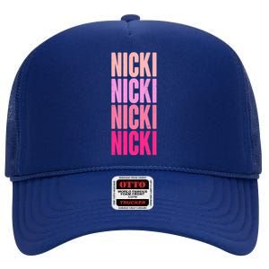 Nicki Distressed Pink Design High Crown Mesh Back Trucker Hat