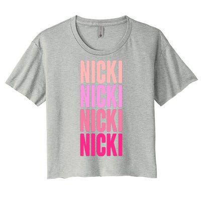 Nicki Distressed Pink Design Women's Crop Top Tee