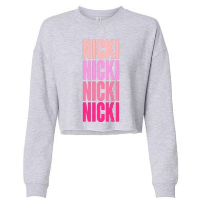 Nicki Distressed Pink Design Cropped Pullover Crew