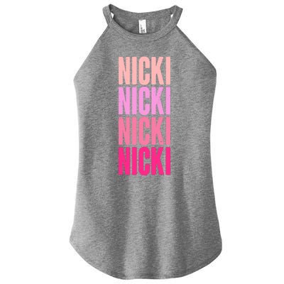 Nicki Distressed Pink Design Women's Perfect Tri Rocker Tank