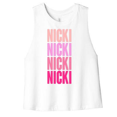 Nicki Distressed Pink Design Women's Racerback Cropped Tank