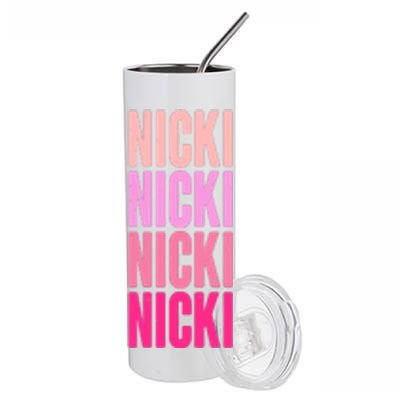 Nicki Distressed Pink Design Stainless Steel Tumbler