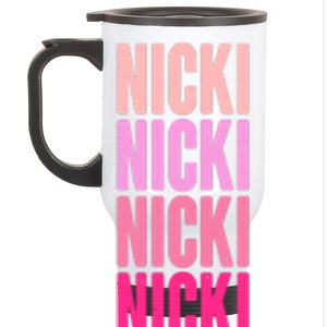 Nicki Distressed Pink Design Stainless Steel Travel Mug