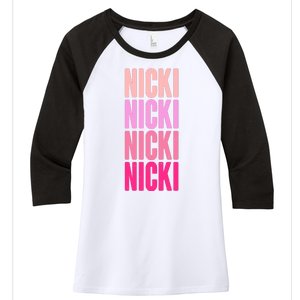 Nicki Distressed Pink Design Women's Tri-Blend 3/4-Sleeve Raglan Shirt