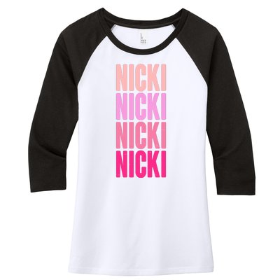 Nicki Distressed Pink Design Women's Tri-Blend 3/4-Sleeve Raglan Shirt