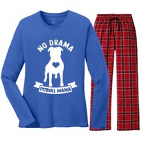 No Drama Pitbull Mama American Pit Bull Love Pittie Gift Women's Long Sleeve Flannel Pajama Set 