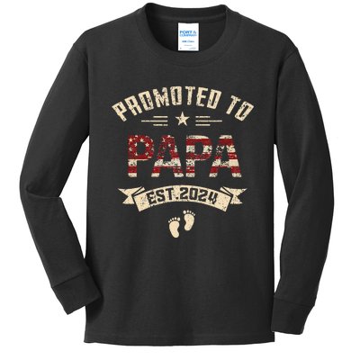 New Dad Promoted To Papa Est.2024 Kids Long Sleeve Shirt