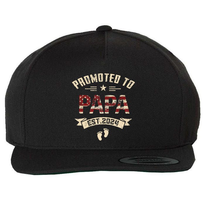 New Dad Promoted To Papa Est.2024 Wool Snapback Cap
