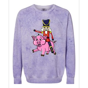 Nutcracker Doll Riding Pig Lover Funny Christmas Colorblast Crewneck Sweatshirt