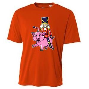 Nutcracker Doll Riding Pig Lover Funny Christmas Cooling Performance Crew T-Shirt