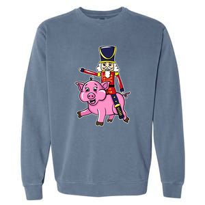 Nutcracker Doll Riding Pig Lover Funny Christmas Garment-Dyed Sweatshirt