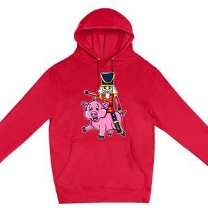 Nutcracker Doll Riding Pig Lover Funny Christmas Premium Pullover Hoodie