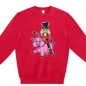 Nutcracker Doll Riding Pig Lover Funny Christmas Premium Crewneck Sweatshirt