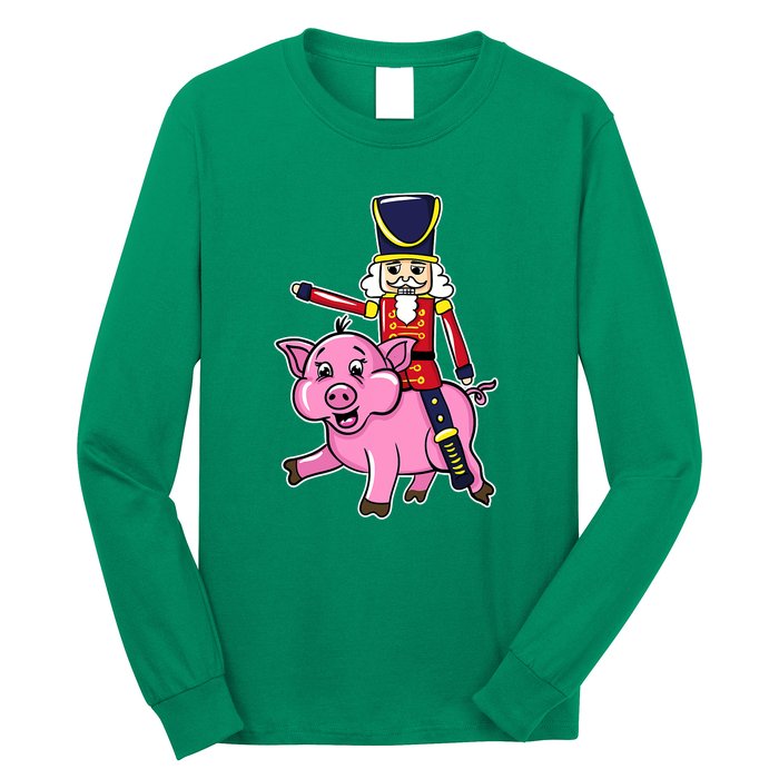 Nutcracker Doll Riding Pig Lover Funny Christmas Long Sleeve Shirt