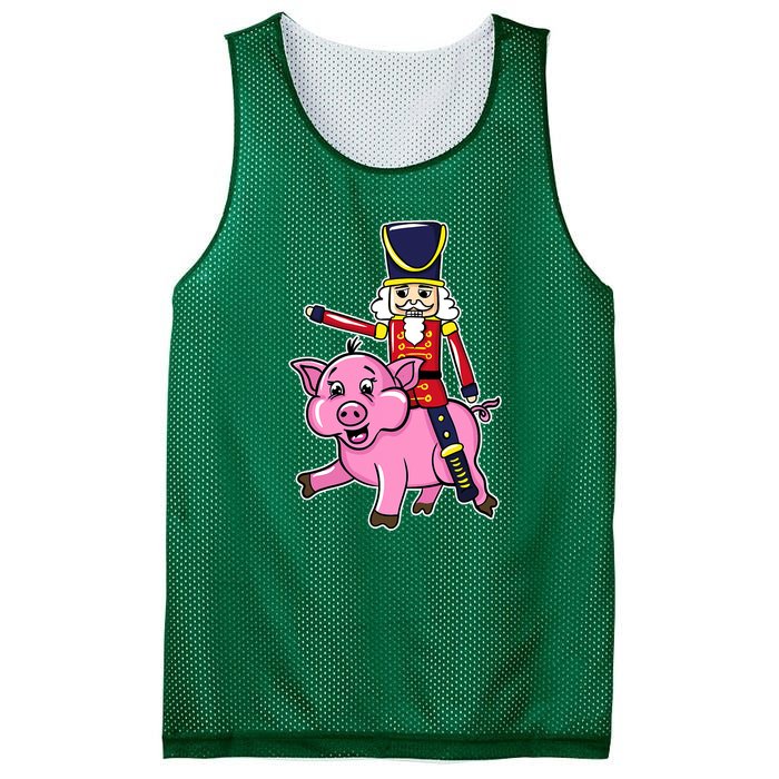 Nutcracker Doll Riding Pig Lover Funny Christmas Mesh Reversible Basketball Jersey Tank