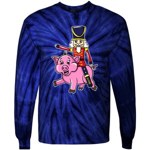 Nutcracker Doll Riding Pig Lover Funny Christmas Tie-Dye Long Sleeve Shirt