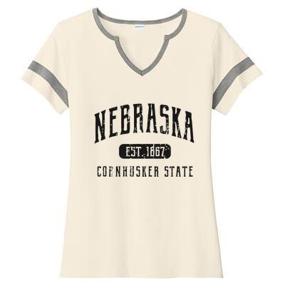 Nebraska Distressed Sports Design Ladies Halftime Notch Neck Tee