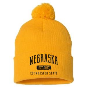 Nebraska Distressed Sports Design Pom Pom 12in Knit Beanie