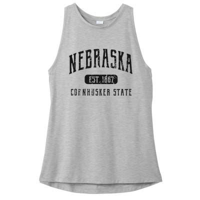 Nebraska Distressed Sports Design Ladies PosiCharge Tri-Blend Wicking Tank