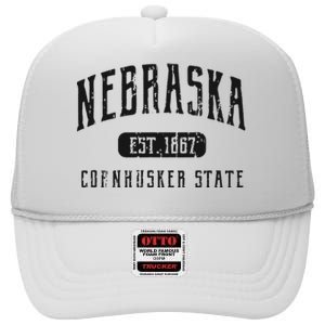 Nebraska Distressed Sports Design High Crown Mesh Back Trucker Hat