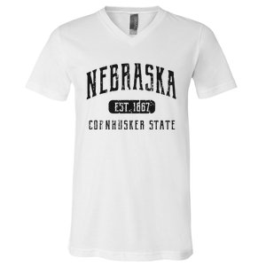 Nebraska Distressed Sports Design V-Neck T-Shirt