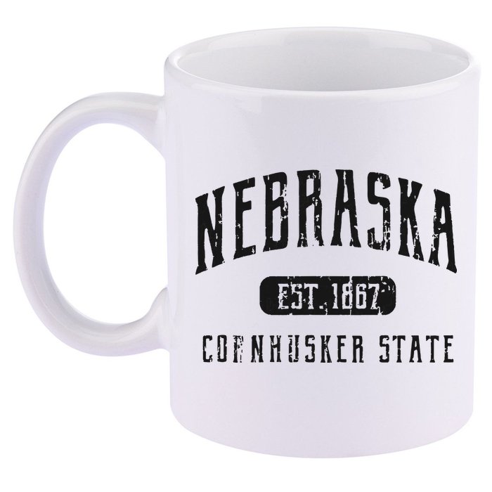 Nebraska Distressed Sports Design 11oz C Handle Ceramic Mug