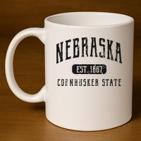 Nebraska Distressed Sports Design 11oz C Handle Ceramic Mug