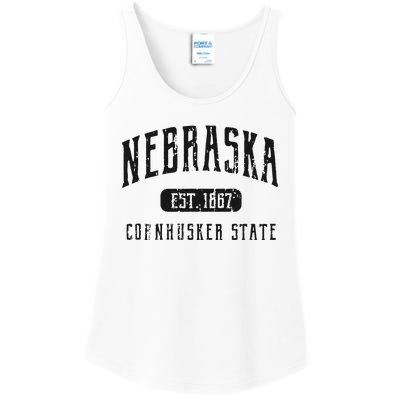 Nebraska Distressed Sports Design Ladies Essential Tank