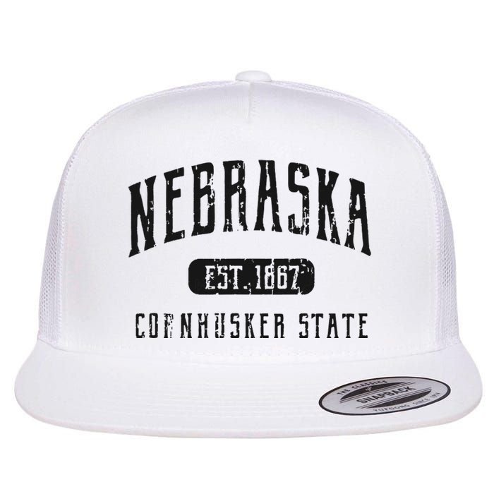 Nebraska Distressed Sports Design Flat Bill Trucker Hat