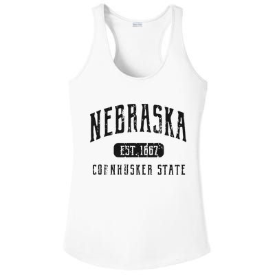 Nebraska Distressed Sports Design Ladies PosiCharge Competitor Racerback Tank