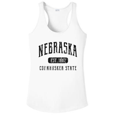 Nebraska Distressed Sports Design Ladies PosiCharge Competitor Racerback Tank