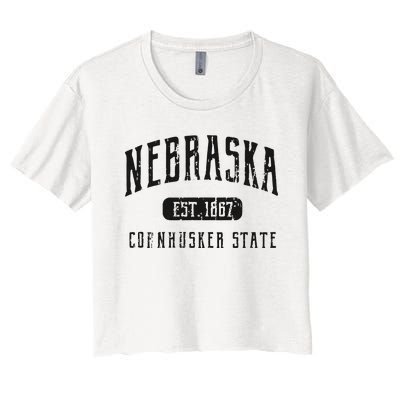 Nebraska Distressed Sports Design Women's Crop Top Tee