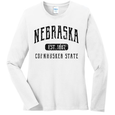 Nebraska Distressed Sports Design Ladies Long Sleeve Shirt