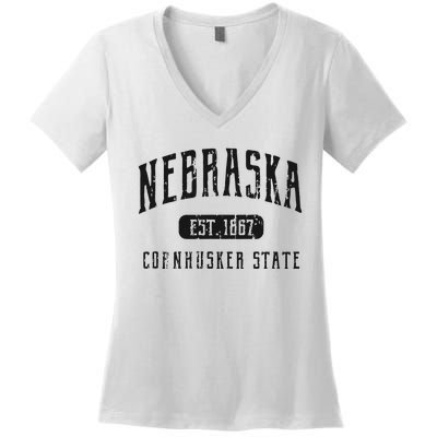 Nebraska Distressed Sports Design Women's V-Neck T-Shirt