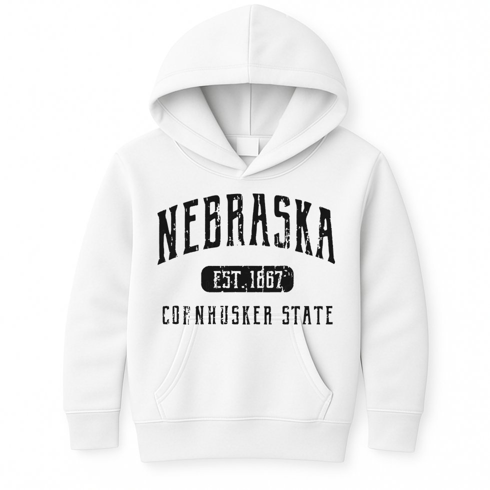 Nebraska Distressed Sports Design Kids Hoodie