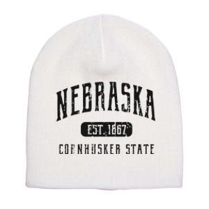 Nebraska Distressed Sports Design Short Acrylic Beanie