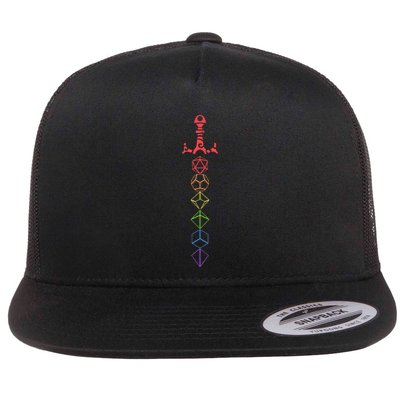 Nerdy Dice Set Collector Sword Lgbt Pride D20 Flat Bill Trucker Hat