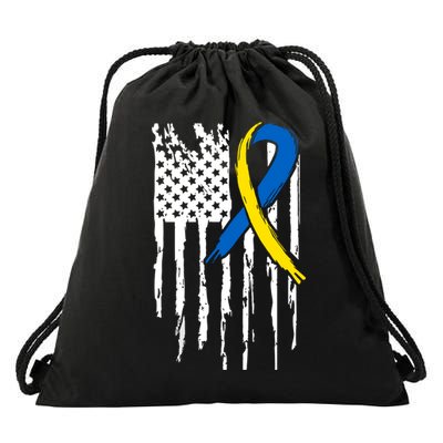 National Down Syndrome Awareness Month American Flag T21 Gift Drawstring Bag