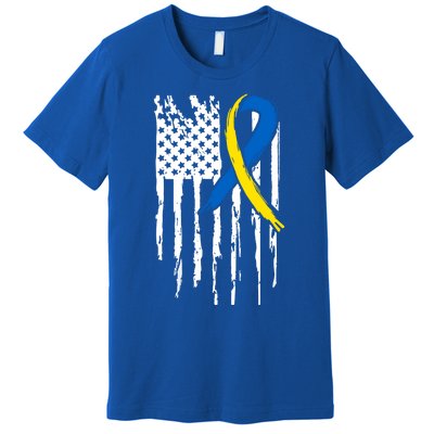 National Down Syndrome Awareness Month American Flag T21 Gift Premium T-Shirt