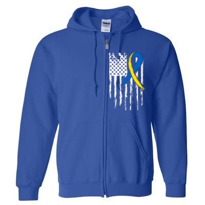 National Down Syndrome Awareness Month American Flag T21 Gift Full Zip Hoodie