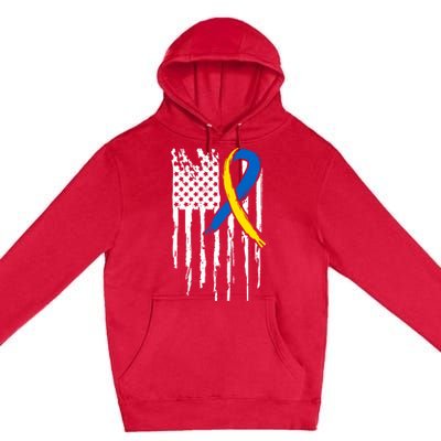 National Down Syndrome Awareness Month American Flag T21 Gift Premium Pullover Hoodie