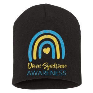 National Down Syndrome Awareness Month Retro Rainbow T21 Short Acrylic Beanie