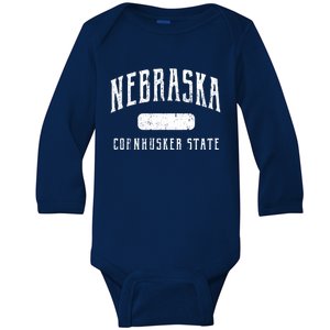 Nebraska Distressed Sports Design Baby Long Sleeve Bodysuit