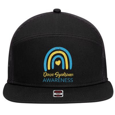 National Down Syndrome Awareness Month Retro Rainbow T21 7 Panel Mesh Trucker Snapback Hat