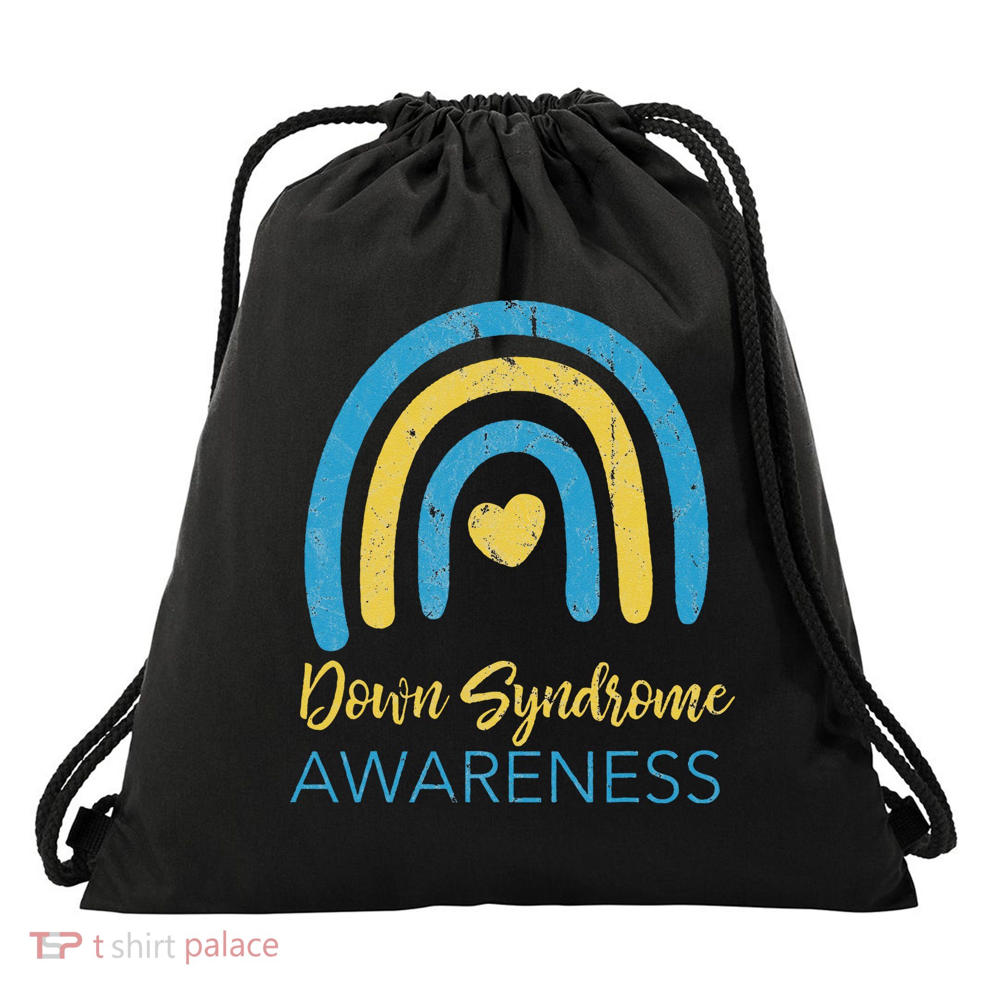 National Down Syndrome Awareness Month Retro Rainbow T21 Drawstring Bag