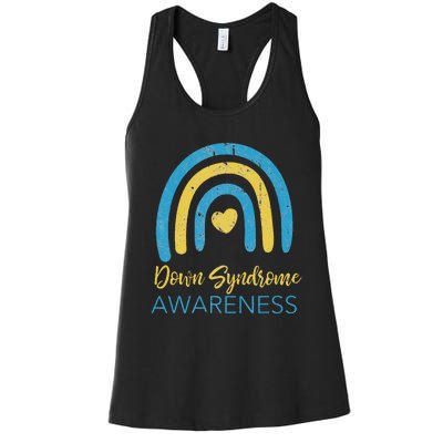 National Down Syndrome Awareness Month Retro Rainbow T21 Women's Racerback Tank