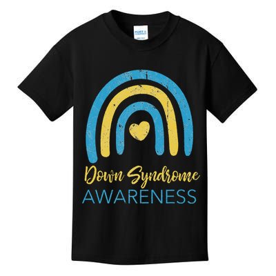 National Down Syndrome Awareness Month Retro Rainbow T21 Kids T-Shirt
